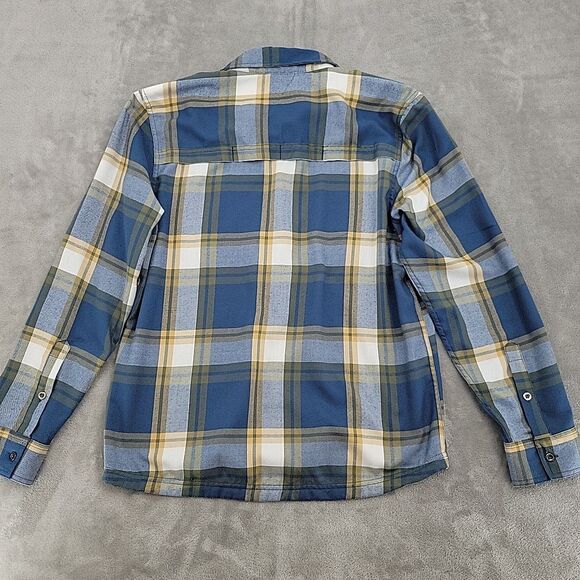 Lake & Trail Mens Soft Flannel Shirt Size Large Blue Gold Plaid Metal Buttons - Picture 3 of 9